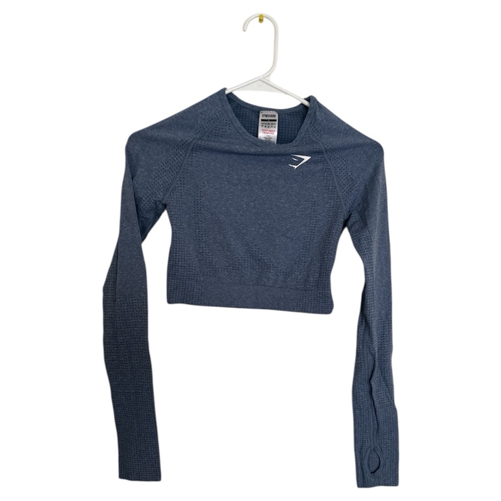 Gymshark Blue Vital Seamless Crop Top - Long Sleeve with Thumbholes size S - Picture 2 of 9